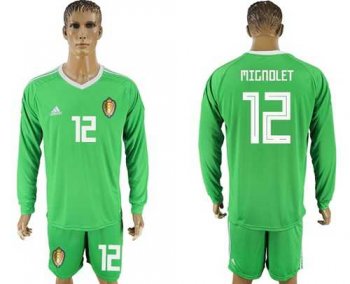 Belgium #12 Mignolet Green Long Sleeves Goalkeeper Soccer Country Jersey