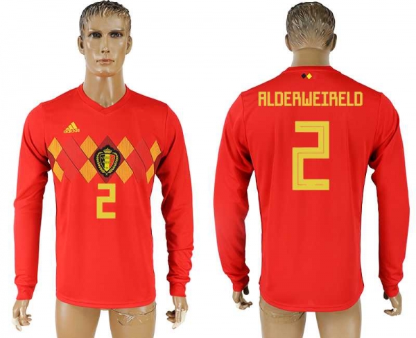 Belgium #2 ALDERWEIRELD Home 2018 FIFA World Cup Long Sleeve Thailand Soccer Jersey