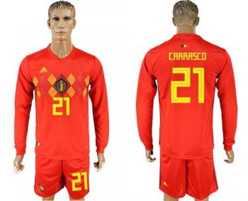 Belgium #21 Carrasco Red Home Long Sleeves Soccer Country Jersey