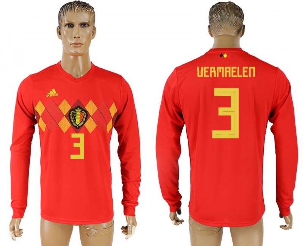 Belgium #3 VERMAELEN Home 2018 FIFA World Cup Long Sleeve Thailand Soccer Jersey