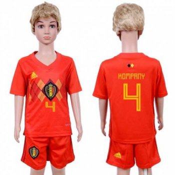 Belgium #4 Kompany Red Home Kid Soccer Country Jersey