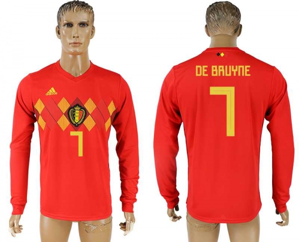 Belgium #7 DE BRUYNE Home 2018 FIFA World Cup Long Sleeve Thailand Soccer Jersey