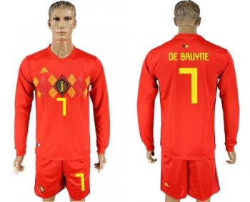 Belgium #7 De Bruyne Red Home Long Sleeves Soccer Country Jersey