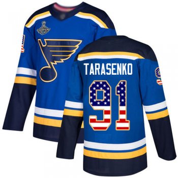 Blues #91 Vladimir Tarasenko Blue Home Authentic USA Flag Stanley Cup Champions Stitched Hockey Jersey