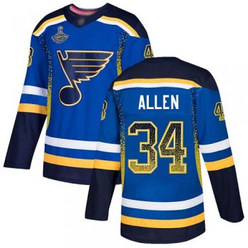 Blues #34 Jake Allen Blue Home Authentic Drift Fashion Stanley Cup Champions Stitched Hockey Jersey