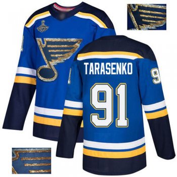 Blues #91 Vladimir Tarasenko Blue Home Authentic Fashion Gold Stanley Cup Champions Stitched Hockey Jersey