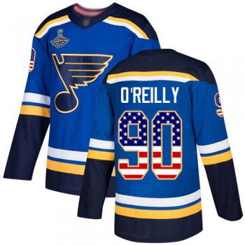 Blues #90 Ryan O'Reilly Blue Home Authentic USA Flag Stanley Cup Final Bound Stitched Hockey Jersey