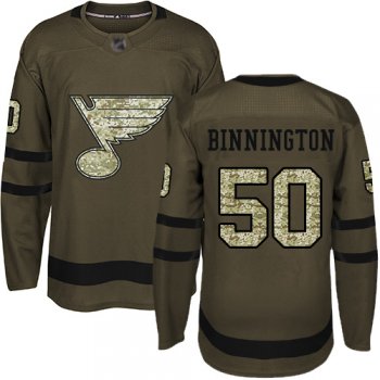 Blues #50 Jordan Binnington Green Salute to Service Stitched Hockey Jersey