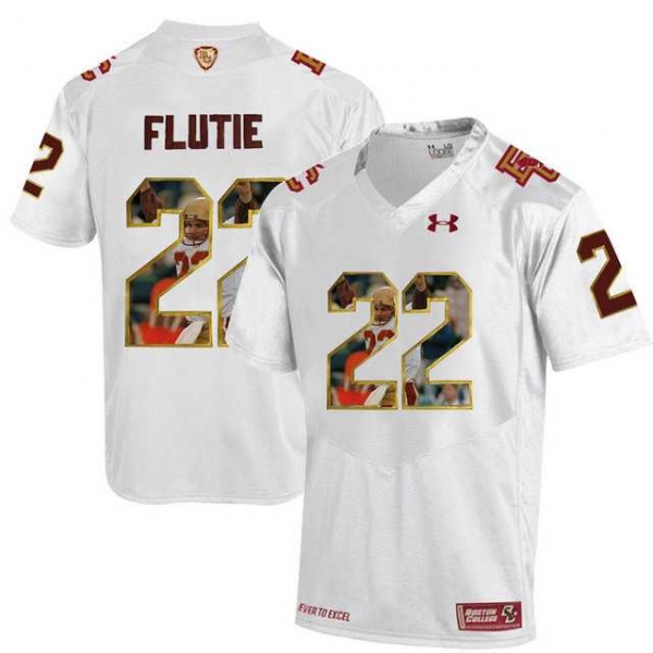 Boston College Eagles #22 Doug Flutie White With Portrait Print College Football Jersey