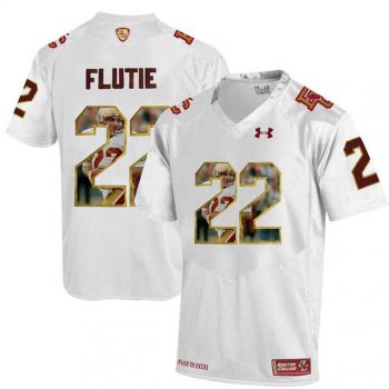 Boston College Eagles #22 Doug Flutie White With Portrait Print College Football Jersey2