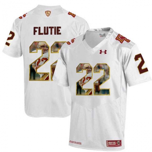 Boston College Eagles #22 Doug Flutie White With Portrait Print College Football Jersey2