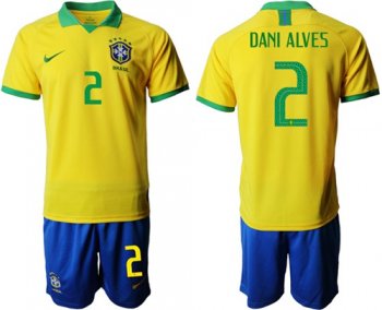 Brazil #2 Dani Alves Home Soccer Country Jersey