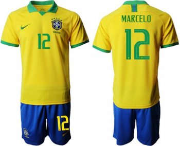 Brazil #12 Marcelo Home Soccer Country Jersey