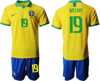 Brazil #19 Willian Home Soccer Country Jersey