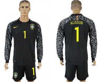 Brazil #1 Alisson Black Goalkeeper Long Sleeves Soccer Country Jersey