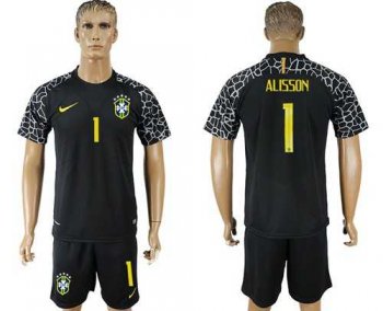 Brazil #1 Alisson Black Goalkeeper Soccer Country Jersey