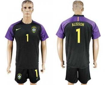 Brazil #1 Alisson Black Goalkeeper Soccer Country Jersey