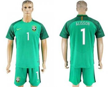 Brazil #1 Alisson Green Goalkeeper Soccer Country Jersey