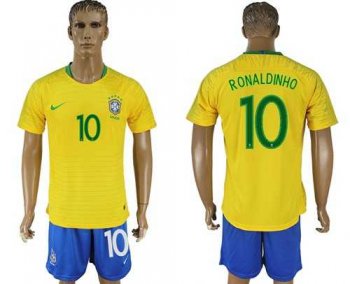 Brazil #10 Ronaldinho Home Soccer Country Jersey