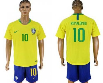 Brazil #10 Ronaldinho Home Soccer Country Jersey