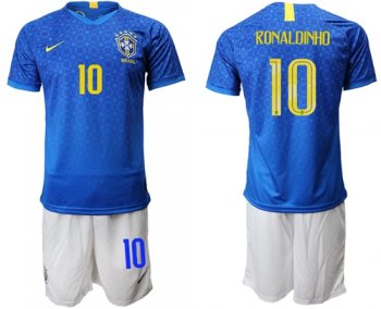 Brazil #10 Ronaldinho Blue Soccer Country Jersey