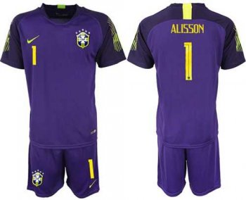 Brazil #1 Alisson Purple Goalkeeper Soccer Country Jersey