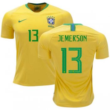 Brazil #13 Jemerson Home Kid Soccer Country Jersey