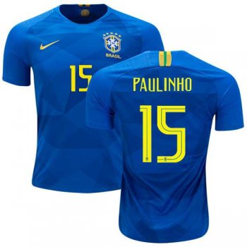 Brazil #15 Paulinho Away Kid Soccer Country Jersey