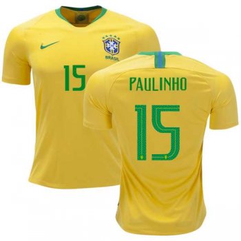 Brazil #15 Paulinho Home Kid Soccer Country Jersey