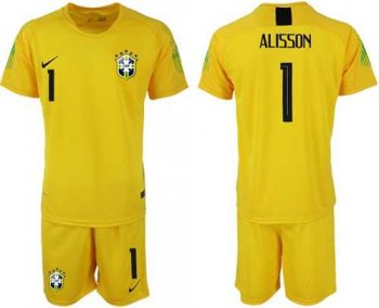 Brazil #1 Alisson Yellow Goalkeeper Soccer Country Jersey