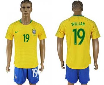 Brazil #19 Willian Home Soccer Country Jersey