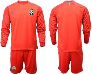 Brazil Blank Red Goalkeeper Long Sleeves Soccer Country Jersey