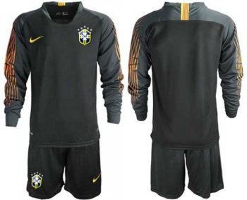 Brazil Blank Black Goalkeeper Long Sleeves Soccer Country Jersey