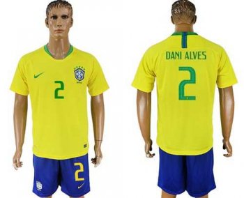 Brazil #2 Dani Alves Home Soccer Country Jersey