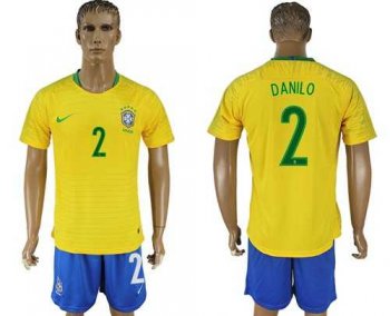 Brazil #2 Danilo Home Soccer Country Jersey