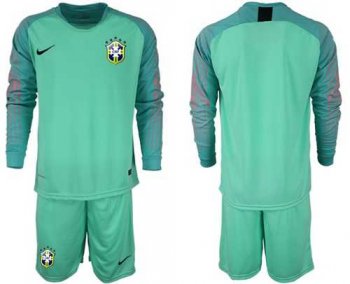 Brazil Blank Green Goalkeeper Long Sleeves Soccer Country Jersey