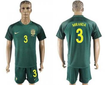 Brazil #3 Miranda Away Soccer Country Jersey