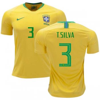 Brazil #3 T.Silva Home Kid Soccer Country Jersey