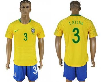 Brazil #3 T.Silva Home Soccer Country Jersey