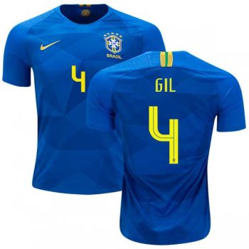 Brazil #4 Gil Away Kid Soccer Country Jersey