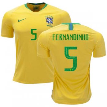 Brazil #5 Fernandinho Home Soccer Country Jersey