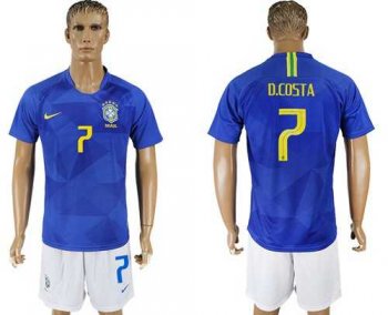 Brazil #7 D.Costa Away Soccer Country Jersey