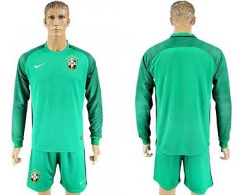 Brazil Blank Green Goalkeeper Long Sleeves Soccer Country Jersey