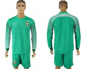 Brazil Blank Green Goalkeeper Long Sleeves Soccer Country Jersey