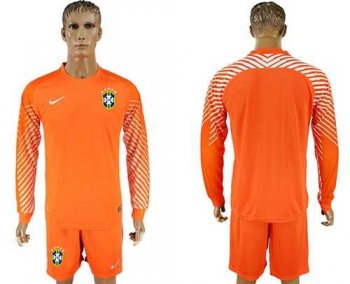 Brazil Blank Orange Goalkeeper Long Sleeves Soccer Country Jersey