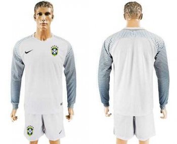 Brazil Blank White Goalkeeper Long Sleeves Soccer Country Jersey