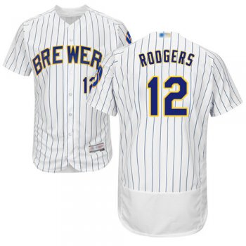 Brewers #12 Aaron Rodgers White Strip Flexbase Authentic Collection Stitched Baseball Jersey