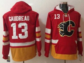 Calgary Flames #13 Johnny Gaudreau Red Name & Number Pullover NHL Hoodie