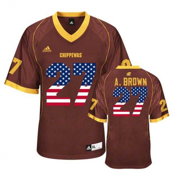 Central Michigan Chippewas #27 Antonio Brown Maroon USA Flag College Football Jersey