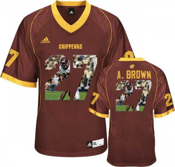 Central Michigan Chippewas #27 Antonio Brown Red With Portrait Print College Football Jersey2